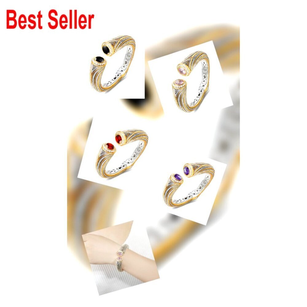 Multi Strand Twisted Wire Cable CZ Cuff Bangle, Spring Open Design - Picture 6 of 6